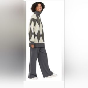 Pringle Of Scotland X H&M Gray and White Oversized Cowl Neck Argyle Sweater XL